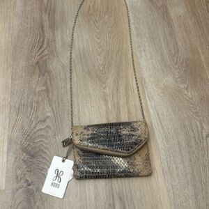 NWT HOBO Leather Clutch with Detchable Crossbody Silver Chain